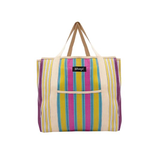 Mr. Wonderful - Bolsa estampada rayas - Amarillo, azul y morado - Bolsa de mujer - Bolsa de viaje y playa