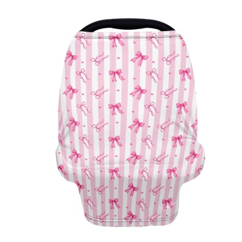 Image of Pink Bow Carseat Canopy Cover Baby Girl Boy, Machine Washable