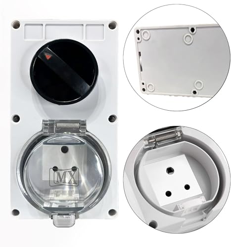 Image of MX IP66 Waterproof Outdoor Electrical Indian Socket Box 6A /250V with Spring Lid Cover, 250V 6A Weatherproof Dustproof ABS Enclosure for Garden Balcony Terrace