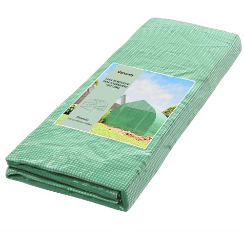 Outsunny Cubierta de Repuesto Invernadero de Túnel 347x300x200 cm Polietileno con 7 Ventanas de Malla Transpirable y Puerta Enrollable Protección de Plantas para Jardín Verde