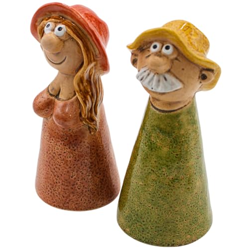 Dekohelden24 Keramik Zaunstecker Mann und Frau als 2er Set, Maße je Figur L/B/H ca. 9 x 9 x 20 cm.