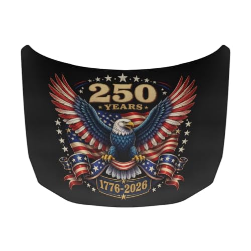 Image of American Flag Eagle Print Car Hood Cover, All-Season Car Bonnet Banner Dustproof Portable Auto Cloth, Outdoor Indoor Foldable Protective Cover, Universal for SUV Van