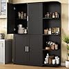 Loomie Kitchen Pantry Storage Cabinet Food Pantry Cabinet with Doors Adjustable Shelves 64 Tall Kitchen Cabinet with 5 Tier External Shelf Freestanding Cupboard for Kitchen Black