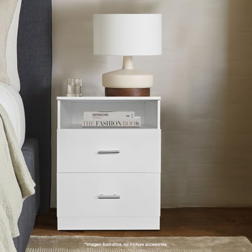 Recamara, Toy MOBI Buró de Madera Modelo Bamoa Color Blanco Largo 50.5 cm 2 Cajones Recámara.