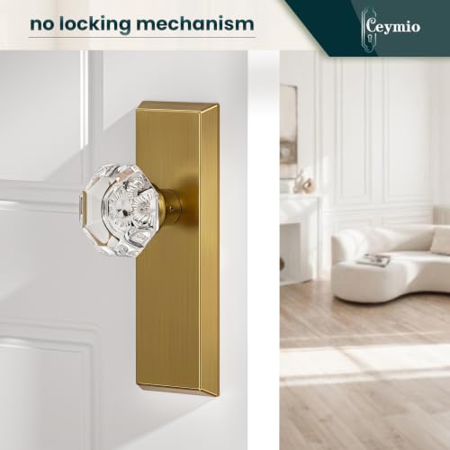 Image of Antique Crystal Dummy Door Knobs Interior, 2 Pack, Antique Brass