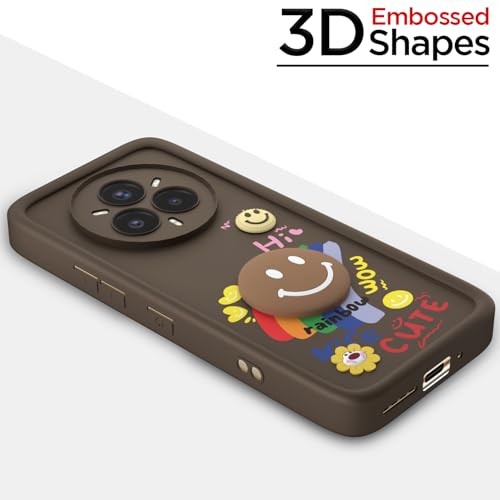 Image of Pikkme Back Cover for Realme 14 Pro Plus 5G | Soft Silicone| Cute Rainbow Smile & 3D Cartoon Flower Design | Shockproof Raised Camera Protection Bumper Case (Brown)