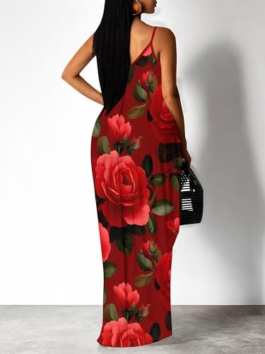 Image of Women Spaghetti Strap Maxi Dress with Pockets | Soft fabric relaxed fit sleeveless v neck with pockets for party and daily wear
