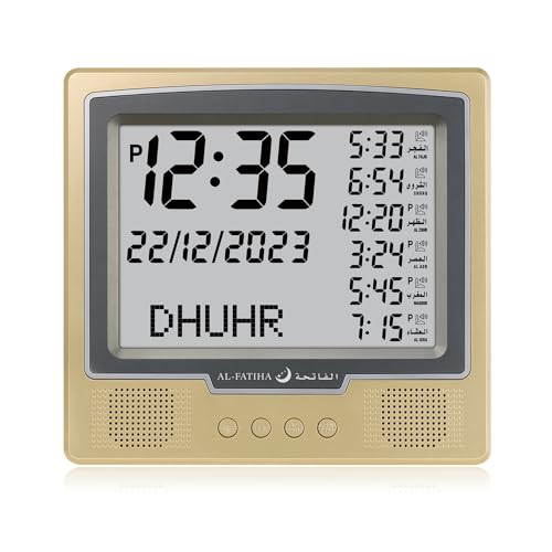 Al salama Azan Reloj despertador automático digital en todo el mundo, 8 tonos de oración azan, reloj de oración musulmán para decoración del hogar, regalo Ramadán (dorado)