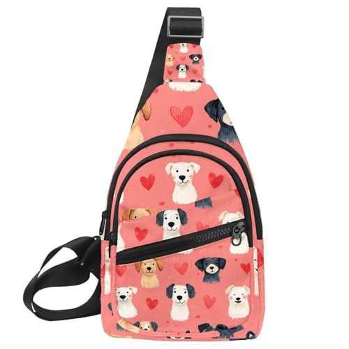 Sac à dos à bandoulière pour chien avec cœurs roses idéal pour la randonnée et la course à pied