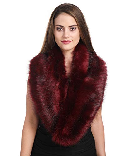 Haojing Womens Faux Fur Scarf Winter Soft Wrap Elegant Shawl Collar (C03-Burgundy)