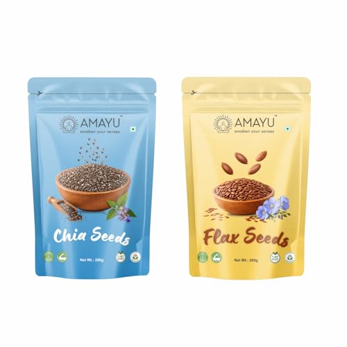 Image of AMAYU Healthy Seeds Combo Pack | Nutrient-Rich Superfoods for Daily Wellness | High in Fiber, Protein & Omega-3 | Premium Natural Seeds for Everyday Nutrition | 200g Each (Chia & Flax seeds)