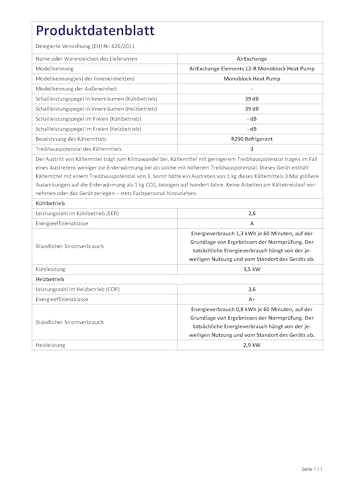 AirExchange- Wand- Monoblock- Klimaanlage- Wärmepumpe- INVERTER, 4- in- 1 Klimaanlage ohne Außengerät, Heizen, Kühlen, Entfeuchten, Reinigen, 12.000 BTU, bis 80 m², R290, WEIß-13