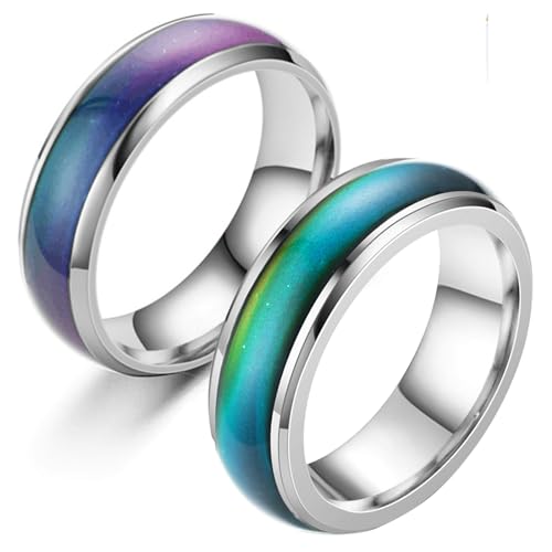 2 Pcs Mood Rings for Kids Men Women With Color Mood Chart Stainless Steel Band Mood Jewelry