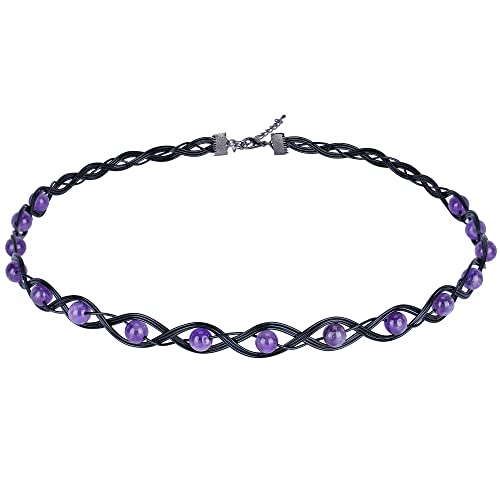 CoTeeZa Handmade Amethyst Braided Crown Fairy Elven Circlet Viking Healing Crystal Headband Tiara for Women Men Renaissance Cosplay Headpiece for Gift Wedding Prom Quinceanera Meditation