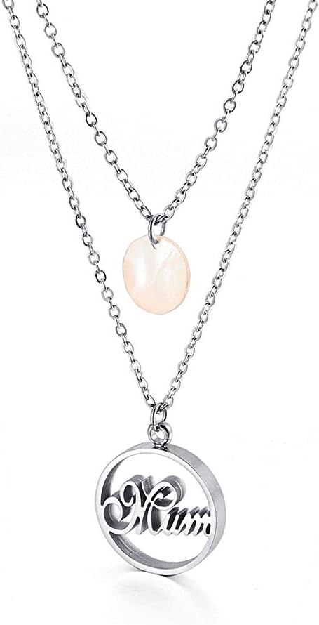 MASOP VOGULayered Necklace for Mom, Mothers Day Birthday Thanksgiving Day Gifts from Daughter Son, Stainless Steel Layered Disc Necklace with Mum Pendant