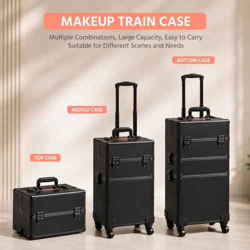 Image of SHAMAX Professional Rolling Makeup Case, Cosmetic Organizer Trolley, Makeup Artist Trolley for Hairdressers /Salons /Beauty Lovers, 360 Universal Wheels (AB3 /Trolley)