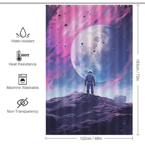 Rideau de douche astronaute lavable et imperméable en polyester de qualité - 4