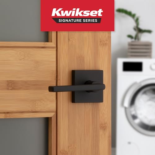Image of Kwikset Halifax Interior Passage Door Handle, Lever for Closet and Hallway Doors, Reversible Non-Locking Handle Lever, Matte Black, with Microban Protection, 4 Pack