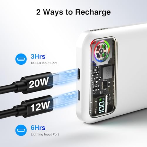 Magnetic Power Bank,11000mAh Battery Pack with Active Cooling for MagSafe,Transparent Portable Charger with 20W USB-C Input/Output for iPhone14/13/12 Pro/Pro Max/Mini