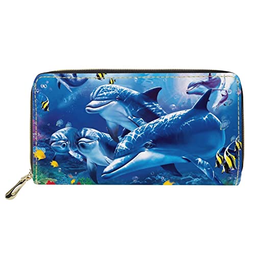 HELLHERO Damen Herren Geldbörsen Leder Geldbörse für Reisen Täglich, Delfin, M, Casual