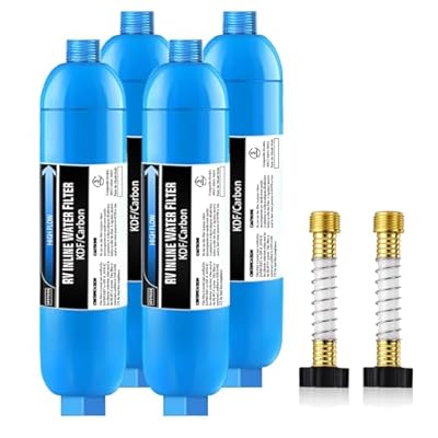 Lifefilter RV Inline Marine Water Filter, Reduces Chlorine, Bad Taste&Odor for RVs,NSF Certified with Flexible Hose Protector (Pack of 4)
