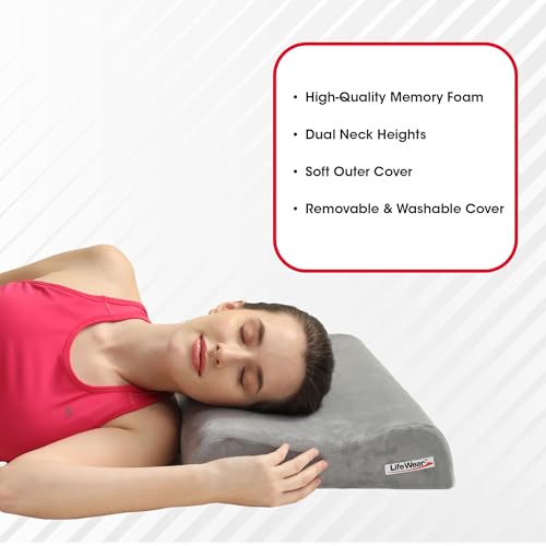 Image of LifeWear Memory Foam Cervical Pillow for Neck Pain, Contour Pillow, Supports Neck and Shoulder Pain for Sleeping, Anatomical Design, Improves Posture and Spinal Alignment, Universal Size