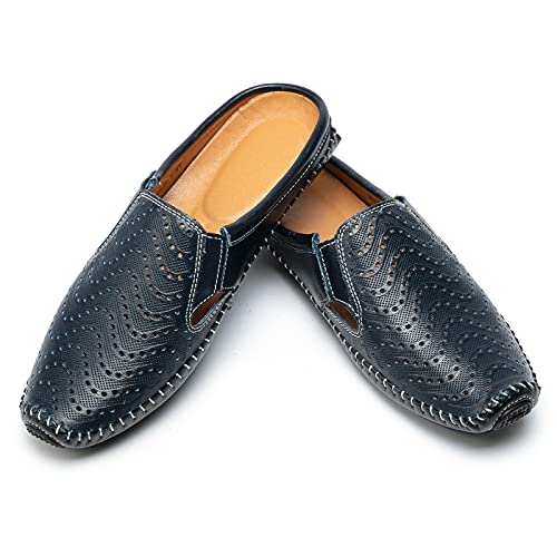 Sunse Men's Backless Loafer Mules Slippers Breathable Leather Slip-On Shoes Backless Casual Home Office Open Back Sandals 8503-Sl-45, Navy Blue, 11 #TOP3
