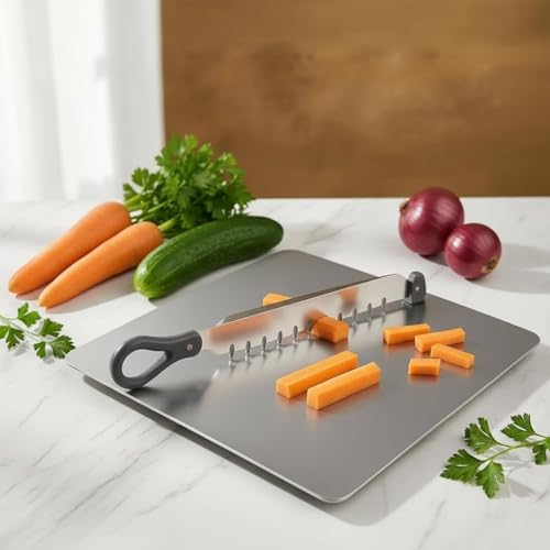 Image of SR 304 Stainless Steel Chopping Board with Knife for Kitchen | 2 in 1 Chopping Board for Cutting Vegetables, Meat | SS Choping Board with Knife Set | Cutting & Choping Board | Kitchen Tools(25x35)