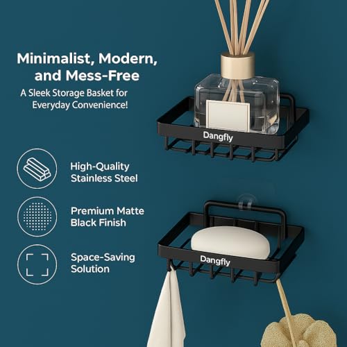 Image of Dangfly Self Adhesive Soap Dish for Bathroom & Kitchen | Stainless Steel Soap Holder /Stand /Case | Wall Mounted, Space Saving, Rust-Proof | Pack of 2 (Black)