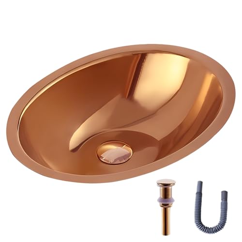 JETXYHUB Lavello Ovale da Cucina, Lavabo in Oro per Bagno con Balcone, Lavello in Acciaio Inossidabile per Bagni, Lavabo Elettrolitico Sottopiano, con Tappo di Scarico Pop-up(Rood)