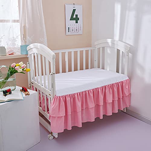 Jsd Pink Crib Bed Skirt Dust Ruffle Double Layer Brushed Microfiber Nursery Bedding Skirt For Baby Girls 14" Deep Drop #TOP6