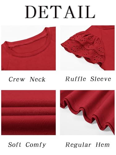 Image of Haloumoning Girls Ruffle Sleeve T Shirts Summer Short Sleeve Casual Cute Crewneck Tops Tees 5-14 Years