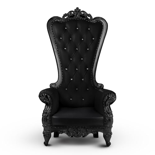 Master Series Throne Chair Ornate Tufted Chair with Vegan Leather Cushions Glass Buttons & Victorian Carvings Solid Eucalyptus Frame Statement Furniture