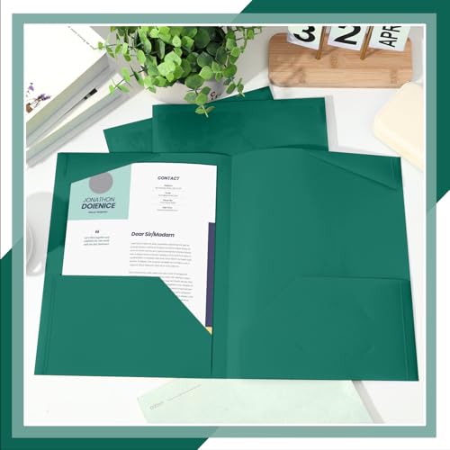 Henoyso 60 Pack Plastic Folders with Clear Front Pockets Bulk Heavy Duty File Folders with 2 Pockets and Card Slot for Student Teacher Back to School Supplies Office Presentation (Dark Green) - Image 5