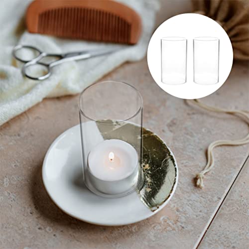 Veemoon Glass Candle Lampshade 2Pcs Transparent Cylinder Windproof Cover for Home Office Wedding Party Decorative Glass Cylinder Candle Holder 3.1X5.9 Inch - Image 2