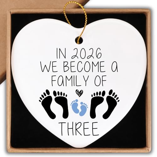 Gender Reveal Gifts Decorations In 2026 We Become A Family Of Three Christmas Ornament Keepsake Sign Heart Plaque Baby Shower Gifts For Boys Pregnancy Announcement Gifts Ideas Gifts For New Mom Dad