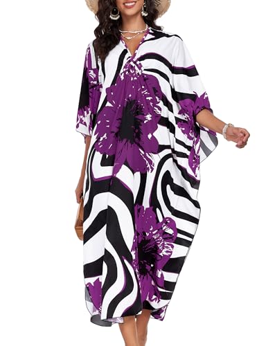 Image of Kaftan Dresses for Women V Neck Caftans Batwing Sleeve Beach Cover Ups | JILUVIN Plus Size Long Floral Print Dress, Loose Fit Maxi Casual Moomoo, Lounge House Mumu Nightgown Summer Vocation 2026