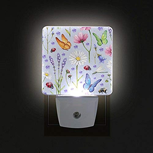 Jstel Spring Night Light Plug Into Wall,2 Pack Night Light Butterfly Flower Nightlights With Dusk To Dawn Sensor White Light Perfect For Bathroom Kitchen And Hallway #TOP2