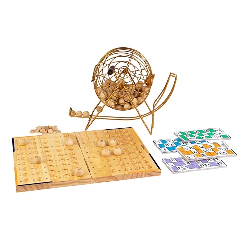 DEQUBE - Juego de Mesa - Bingo de Bombo metálico - Tablero y Bolas de Madera FSC - +8 años (940D00328)