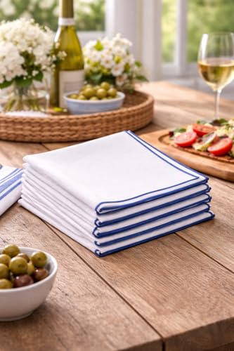 Set de 6 servilletas de tela algodón azul y blanco miniatura 3
