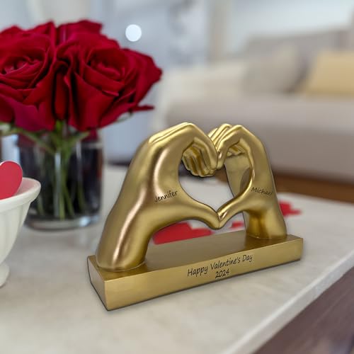 Gold Heart Shape Hand Statue Personalized for Girlfriend, Wife, Valentine's Day Gifts for Women, Couples, Decorations, Trendy Room Decor, Custom with Names, Wedding Anniversary, Birthday - Image 6