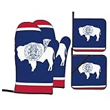 Ofenhandschuhe und Topflappen mit Wyoming Staatsflagge, 4-teiliges Set, geeignet für...