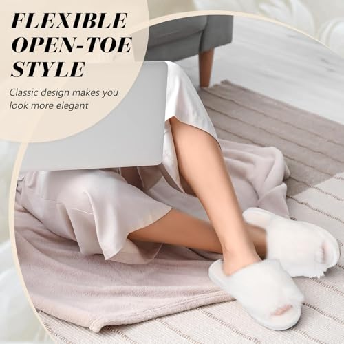 Image of Toulite 6 Pairs Bridesmaid Slippers Bulk, Black White Fuzzy Slippers for Women Fluffy Cozy Open Toe Soft Bride Slipper Wedding Ladies Furry House Shoes