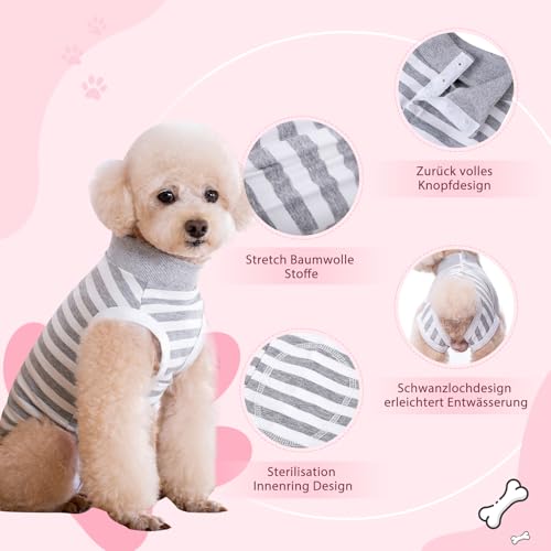 TQFlow Hundbody Nach Op, Body Hund Kastration Wundschutzanzüge Hündin Rüde, Wundschutz Professioneller Pet Recovery Suit, Operationsbody Hund Body Atmungsaktiv Hunde Einteiler (Grau,XS)