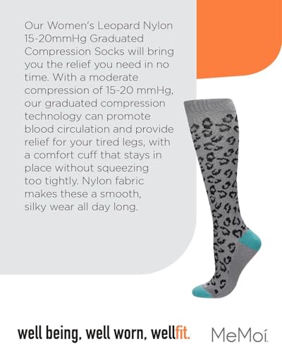 Image of MeMoi Wellfit Women's Leopard Nylon 15-20mmHg Graduated Compression Socks