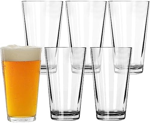 Pint Glasses Set of 6 - 16 oz Drinking Glasses Made for Cold Beverages - 16 oz Mixing Glass & Highball Set of 6 for Homes, Pubs & More - Freezer & Dis
