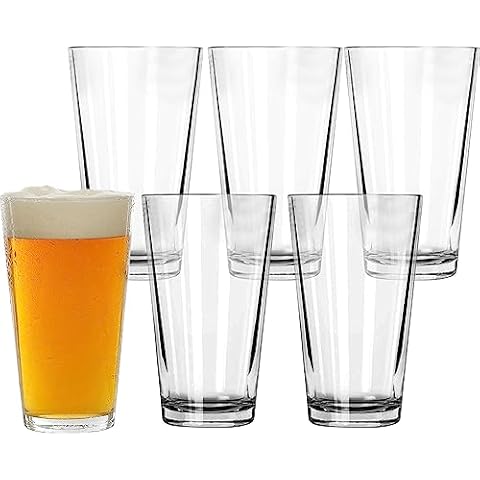 Pint Glasses Set of 6 - 16 oz Drinking Glasses Made for Cold Beverages - 16 oz Mixing Glass & Highball Glasses Set of 6 for Homes, Pubs & More - Freezer & Dishwasher-Friendly Cocktail Glasses, PARNOO Cover