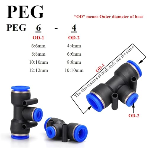 Manguera 4mm 6mm 8mm 10mm 12mm reductor de plástico accesorios neumáticos PEG 3
