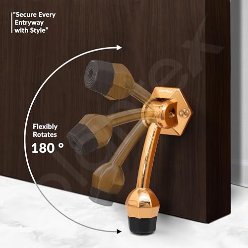 Image of Plantex Door Stopper for Main Door /5-Inch Stopper with Rubber Grip /Stoppers for Wooden Door /Stops for Door - Pack of 2 (Rose Gold)
