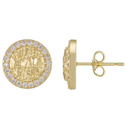 14K Gold Plated Solid Back Nugget Earrings For Men Unisex Round Textured Cookie Nugget Stud for Women (NE-015(S-10mm))